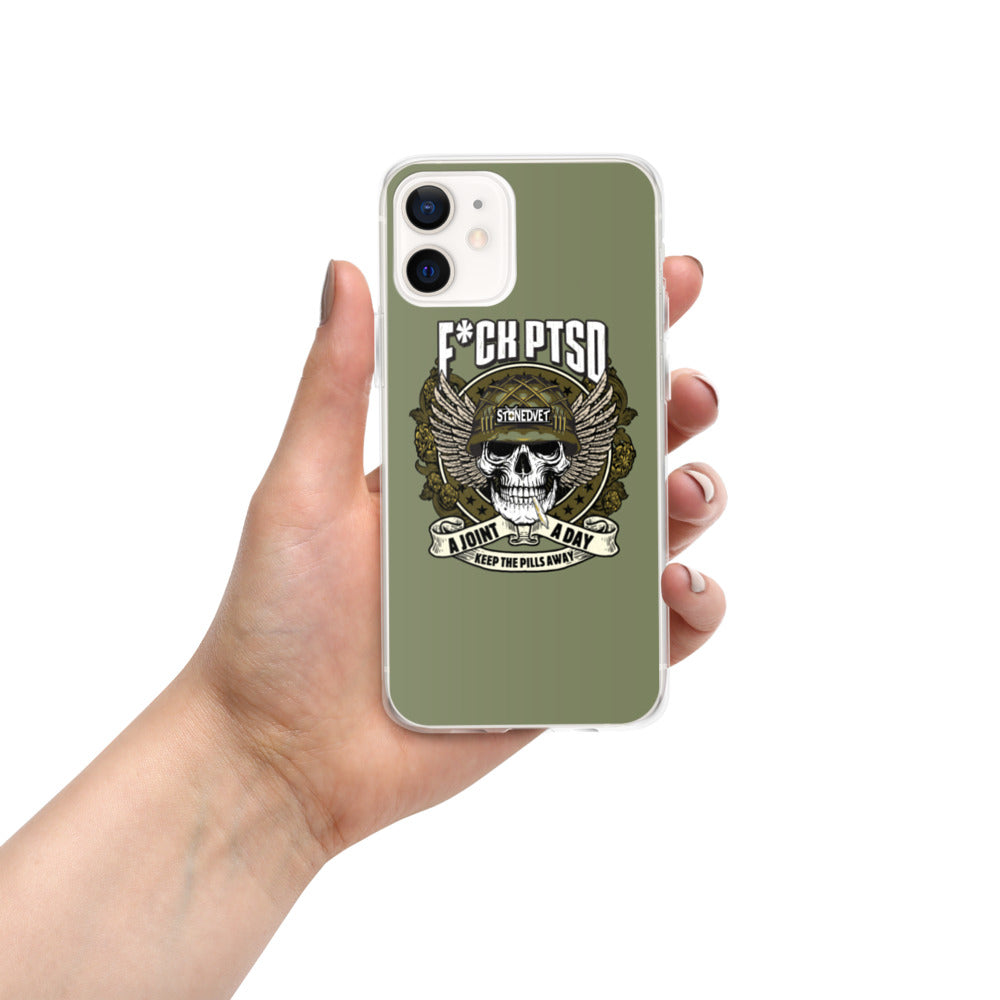 weed cannabis marijuana theme strong military grade iPhone case with lifetime warranty PTSD awareness with skull joint buds wings helmet graphic 